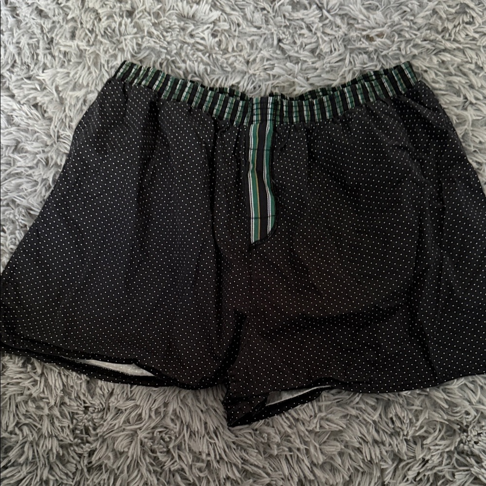 Free People Black Dot-Print Lounge Shorts with Green-Striped Waistband